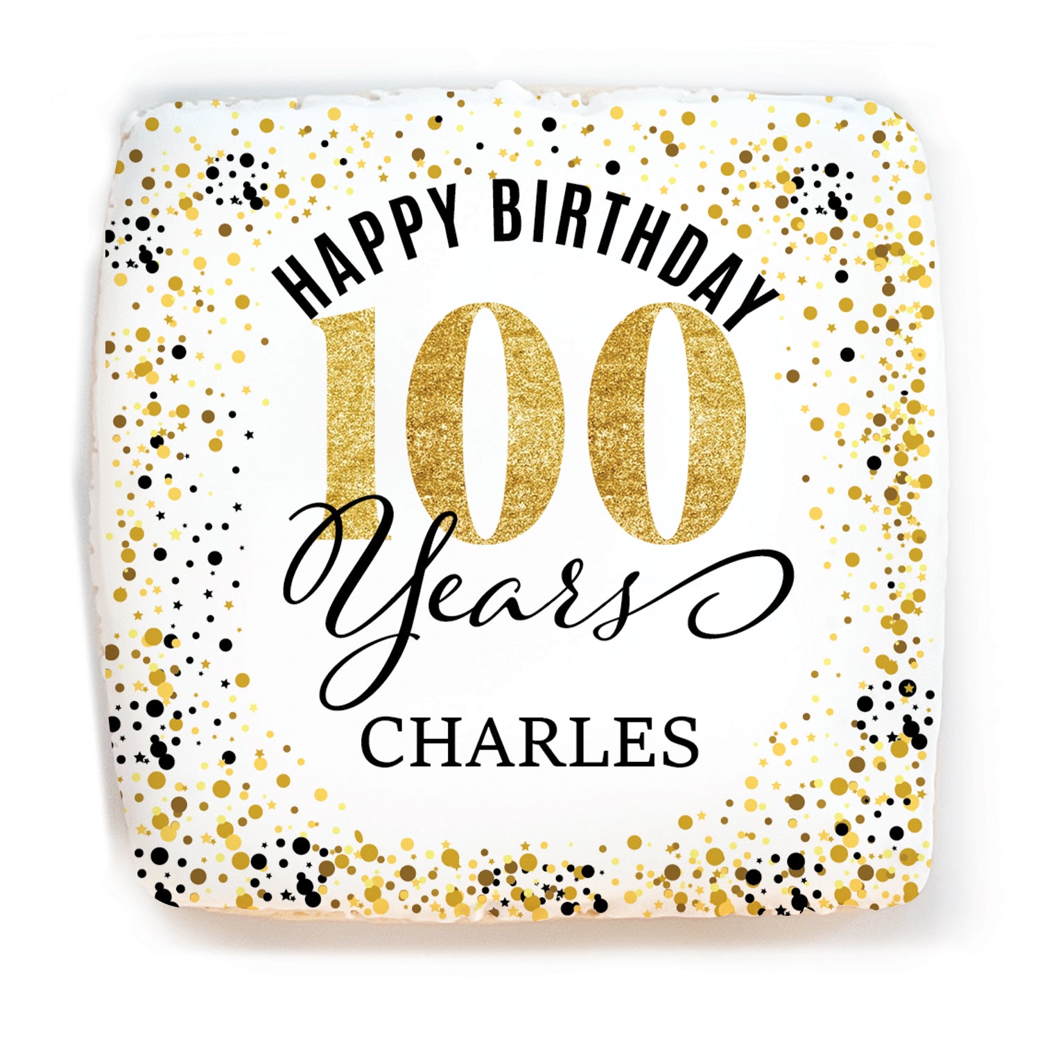 Personalized Happy Birthday Gold Age - 100 -Direct Print on Square Sugar Cookies