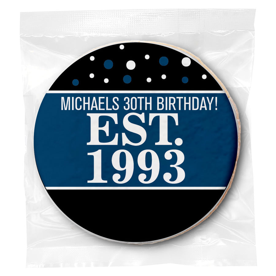 Est Year Blue 30th Birthday - Personalized Direct Print On Round Sugar Cookie