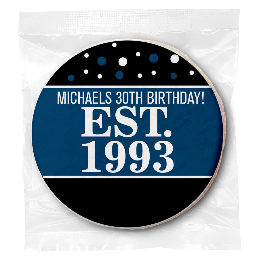Est Year Blue 30th Birthday - Personalized Direct Print On Round Sugar Cookie