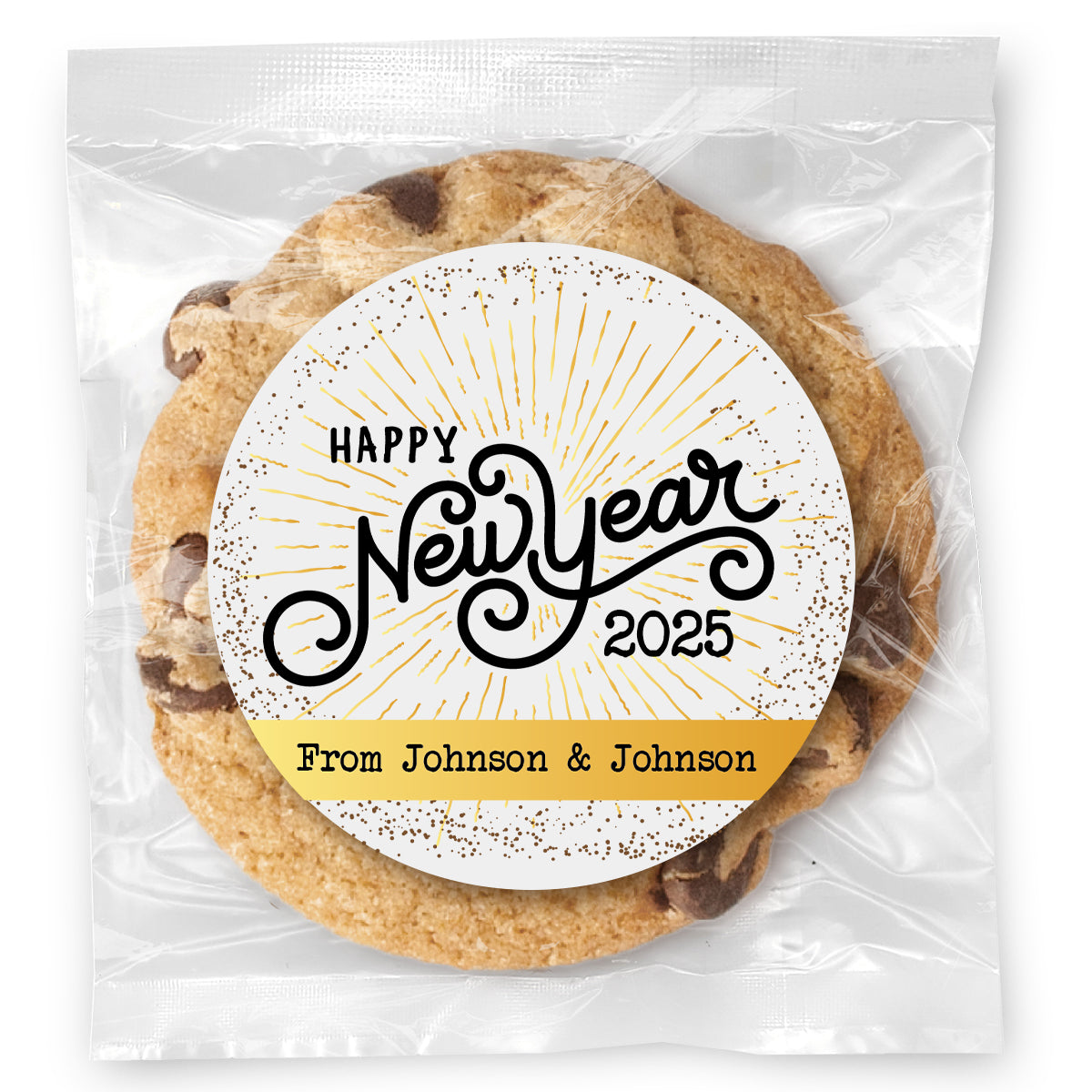 Happy New Year Starburst Strip - Gourmet Chocolate Chip Or Variety Pack W/ Full Color Personalized Sticker