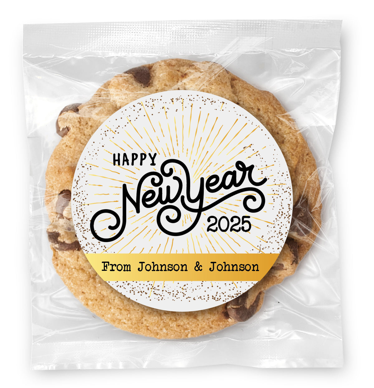 Happy New Year Starburst Strip - Gourmet Chocolate Chip Or Variety Pack W/ Full Color Personalized Sticker