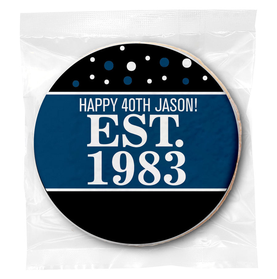Est Year Blue 40th Birthday - Personalized Direct Print On Round Sugar Cookie