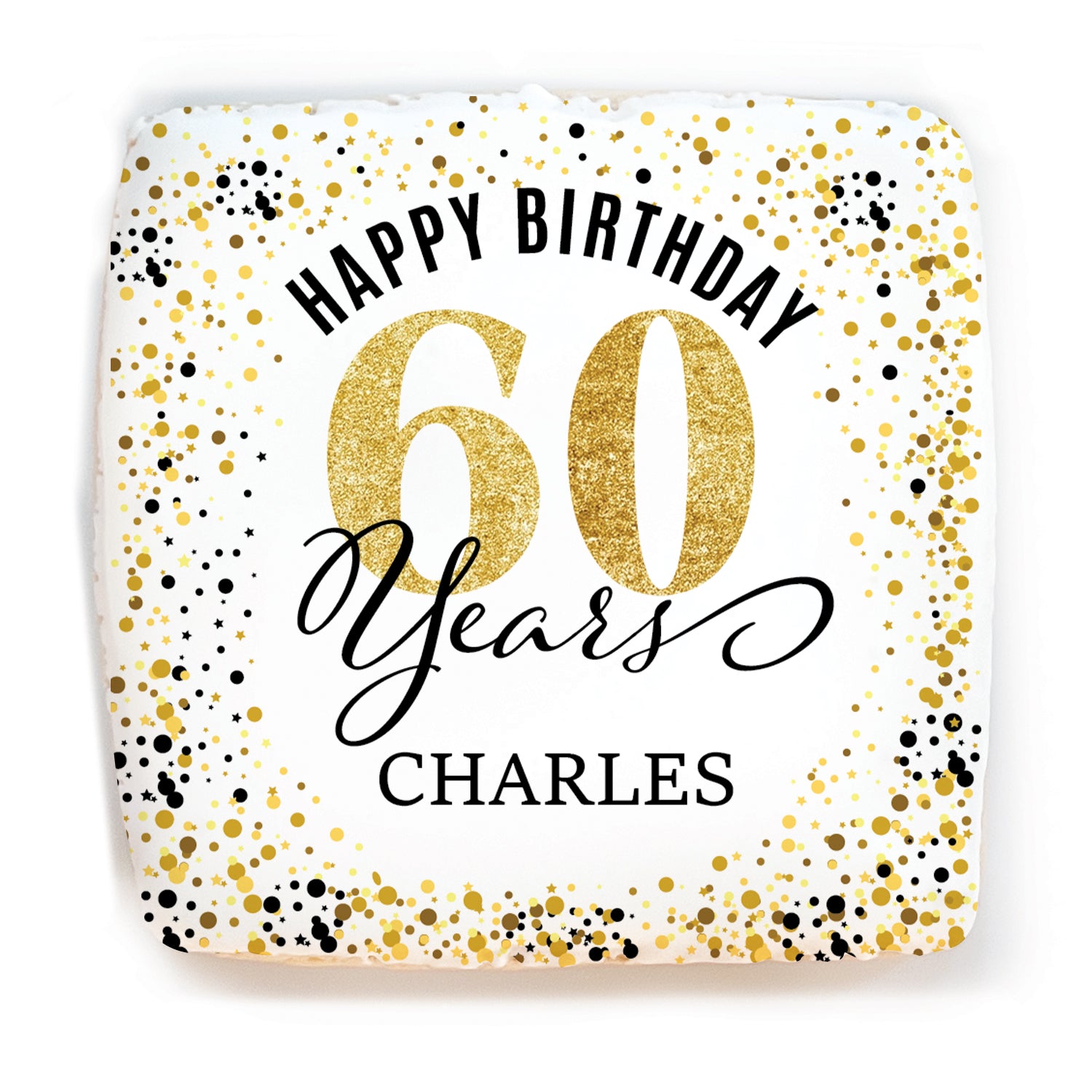 Personalized Happy Birthday Gold Age - 60 - Direct Print on Square Sugar Cookies