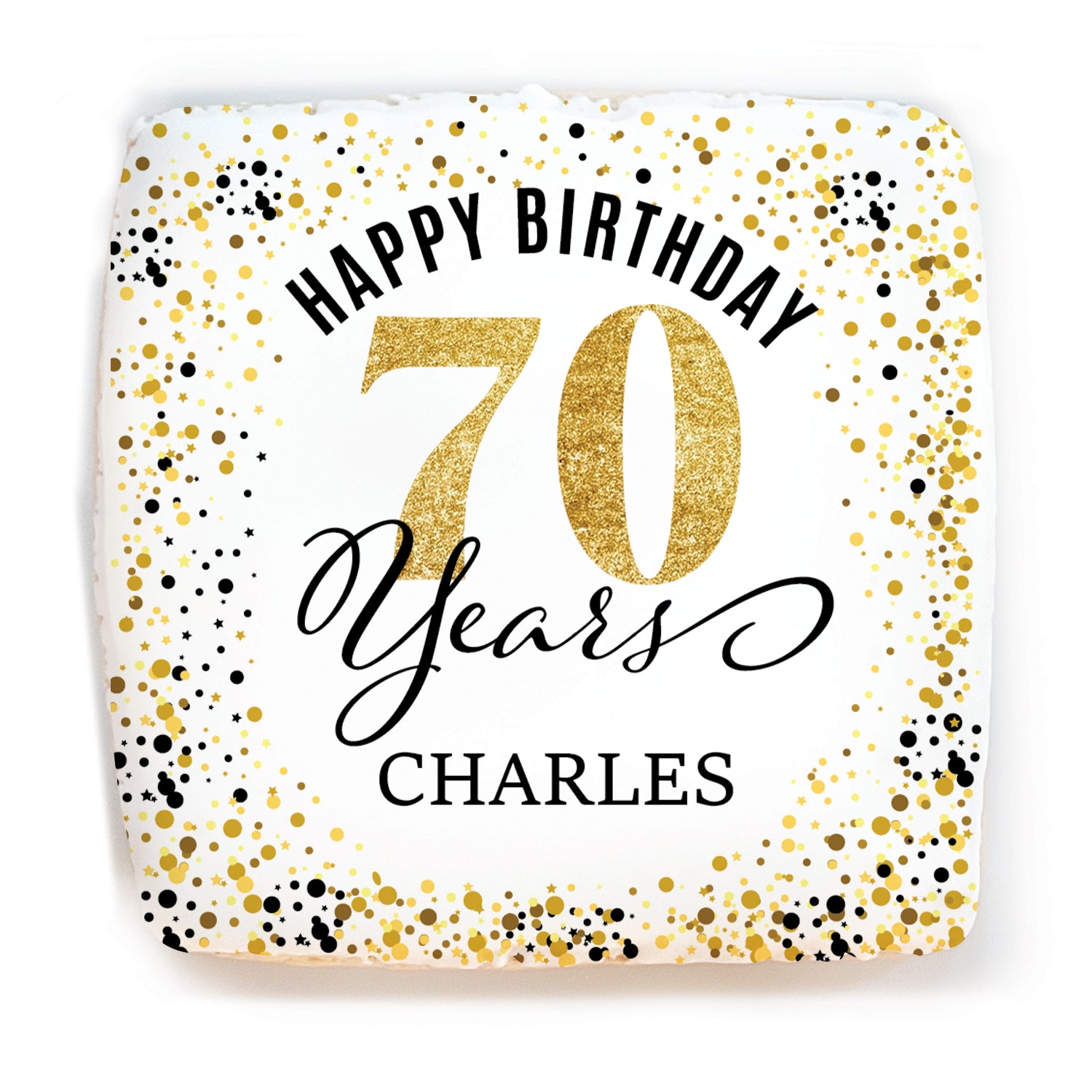 Personalized Happy Birthday Gold Age - 70 - Direct Print on Square Sugar Cookies