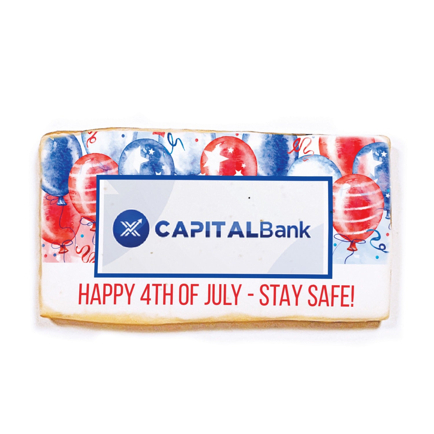 Patriotic Balloons Logo Upload & Message - Personalized Direct Print On Rectangle Sugar Cookie