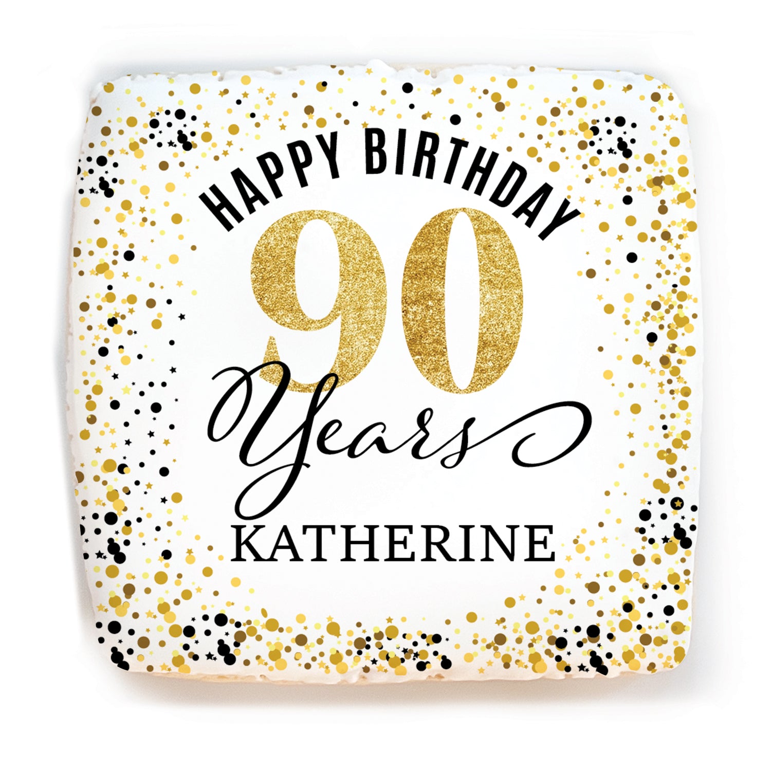 Personalized Happy Birthday Gold Age - 90 - Direct Print on Square Sugar Cookies