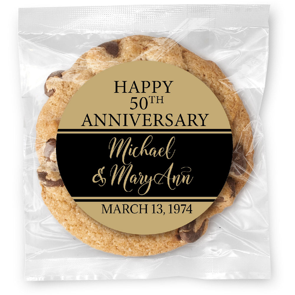 Gold and Black Anniversary - Gourmet Chocolate Chip Or Variety Pack W/ Full Color Personalized Sticker