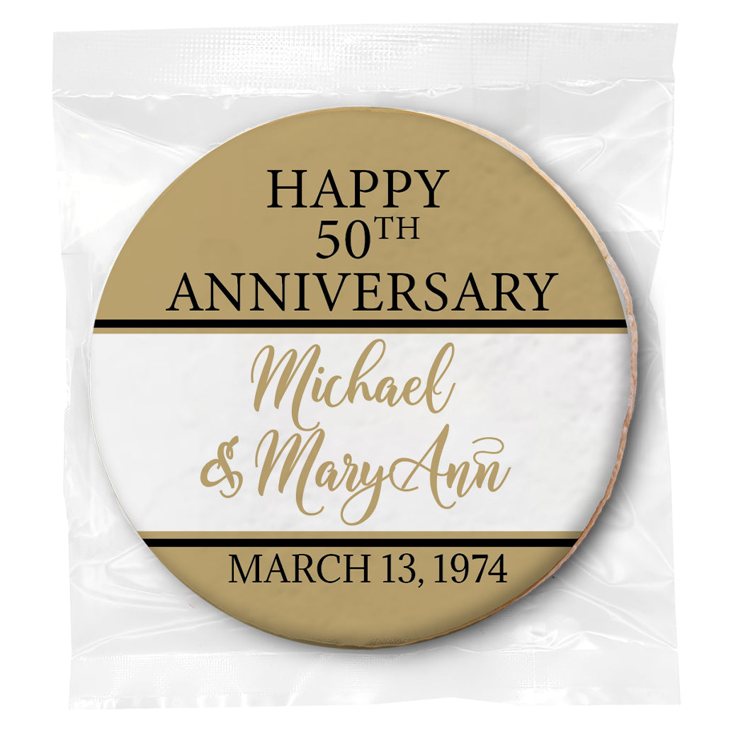 Gold and Black (Any Year) Anniversary - Personalized Direct Print On Round Sugar Cookie