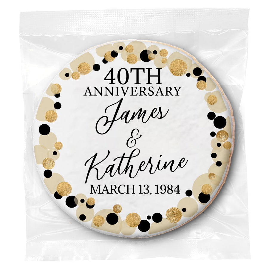 Black and Gold Bubbles Anniversary - Personalized Direct Print On Round Sugar Cookie