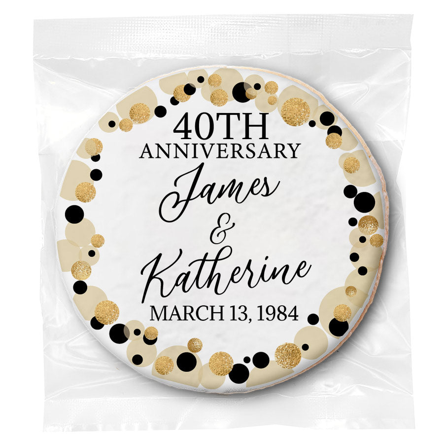Black and Gold Bubbles Anniversary - Personalized Direct Print On Round Sugar Cookie