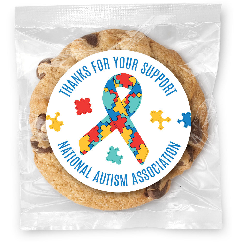 Autism Awareness Thanks - Gourmet Chocolate Chip Or Variety Pack W/ Full Color Personalized Sticker