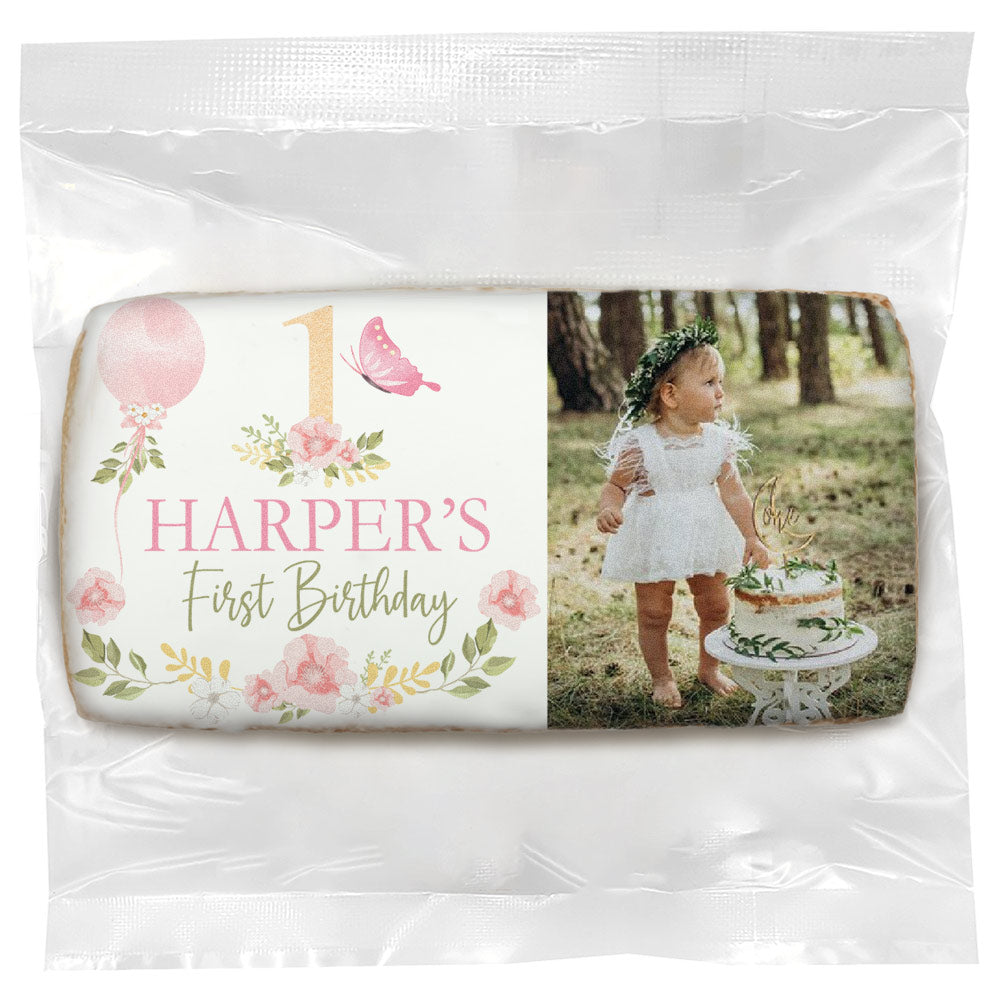 Pretty Pink Florals Photo - Personalized Direct Print on Rectangle Sugar Cookies