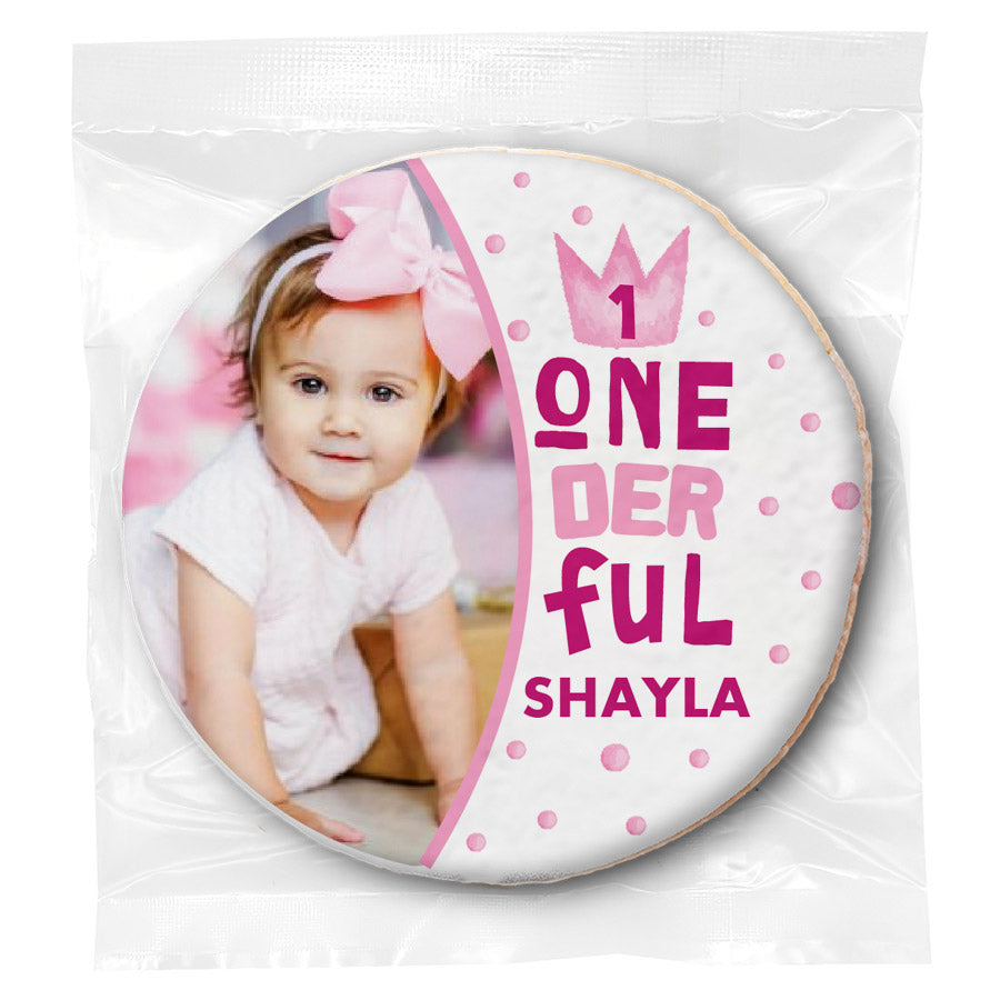 One-der-ful Photo Pink - Personalized Direct Print On Round Sugar Cookie