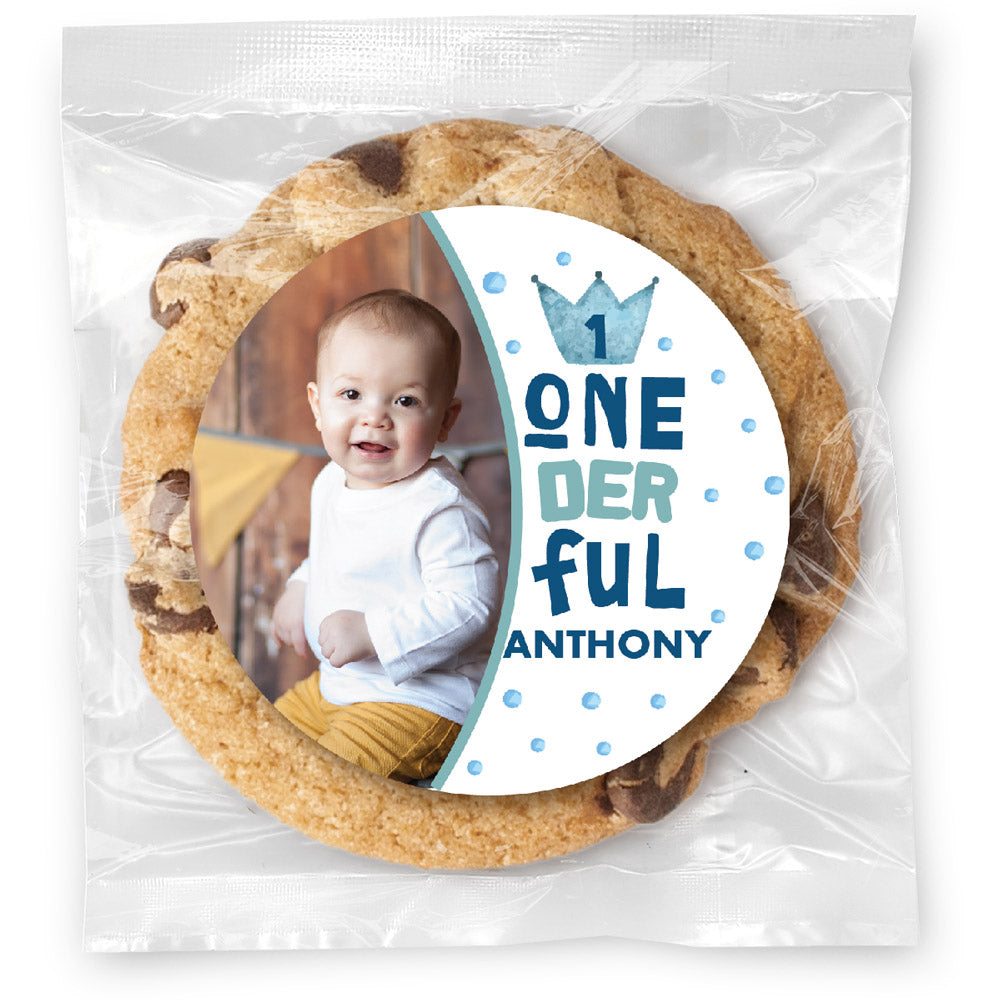 One-der-ful Photo Blue - Gourmet Chocolate Chip Or Variety Pack W/ Full Color Personalized Sticker