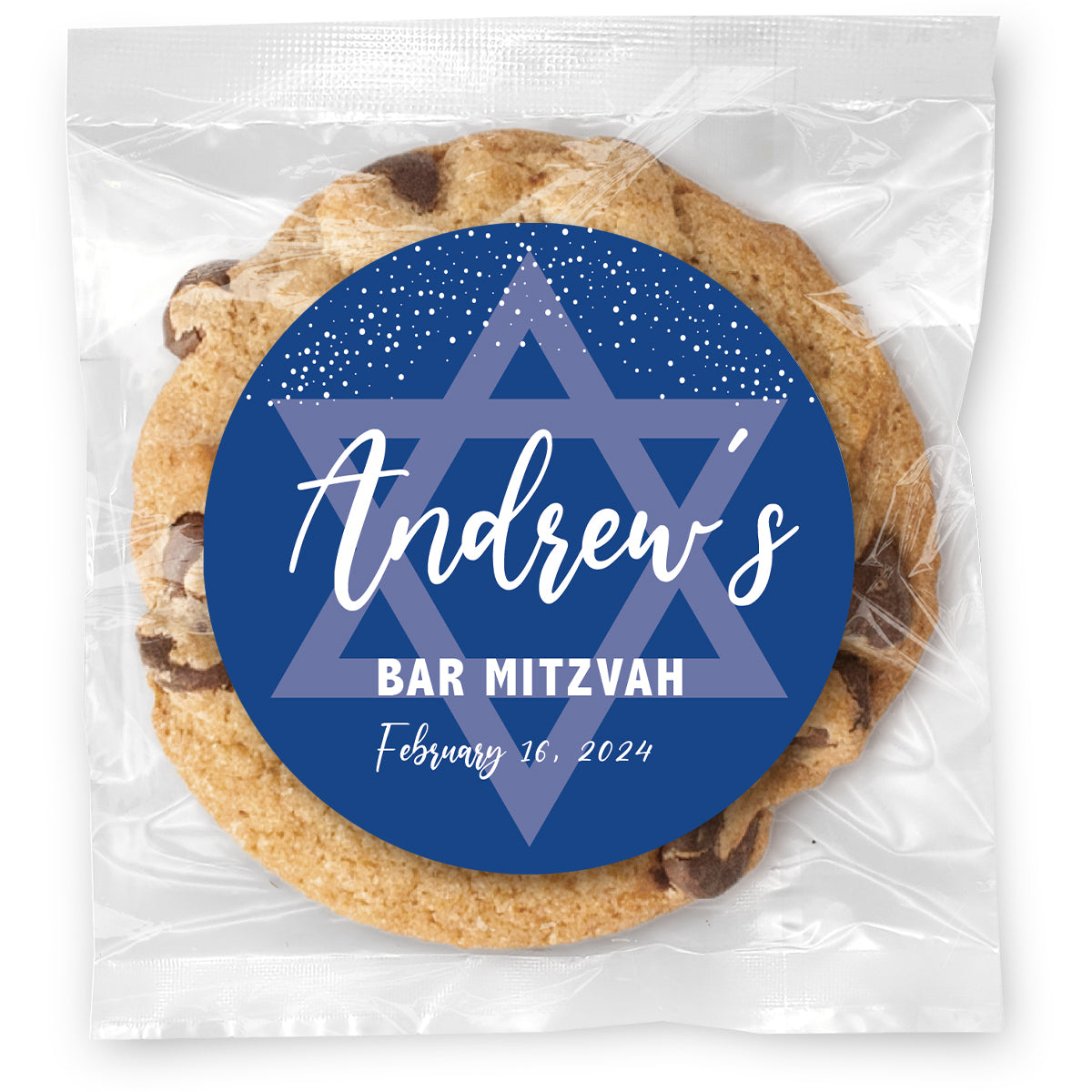 Bar Mitzvah Star Name & Color Choice - Gourmet Chocolate Chip Or Variety Pack W/ Full Color Personalized Sticker