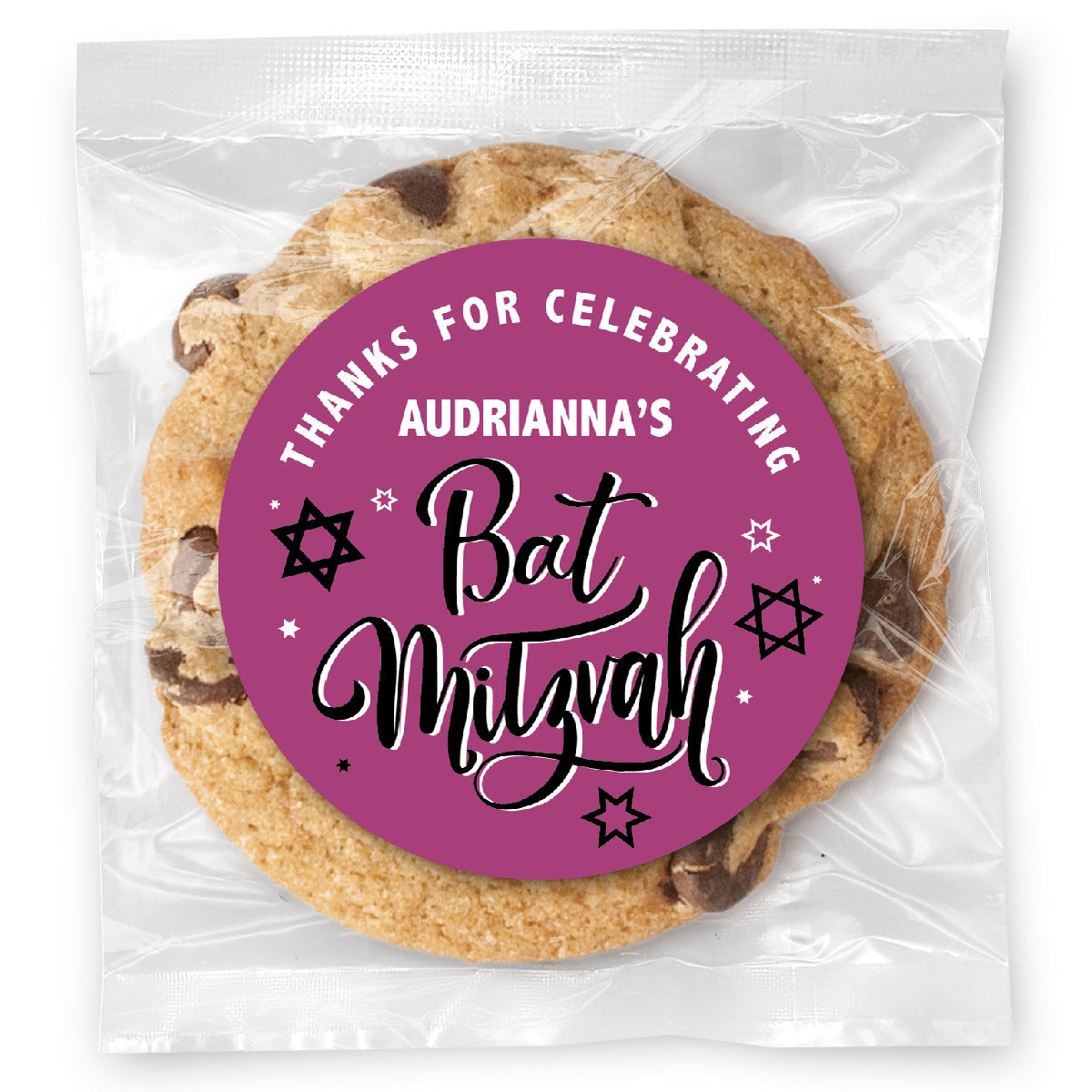 Thanks for Celebrating Bat Mitzvah - Gourmet Chocolate Chip Or Variety Pack W/ Full Color Personalized Sticker