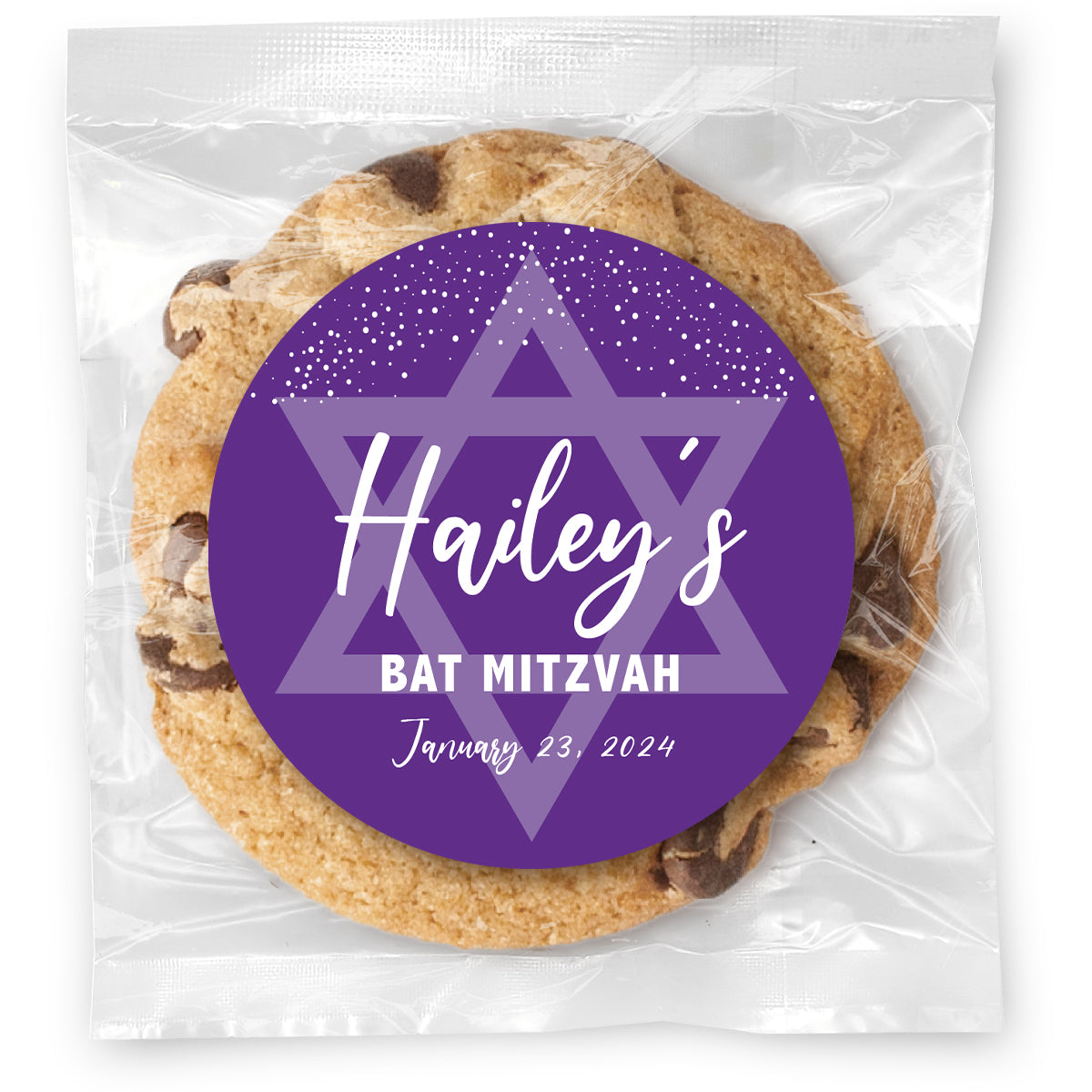 Bat Mitzvah Star Name & Color Choice - Gourmet Chocolate Chip Or Variety Pack W/ Full Color Personalized Sticker
