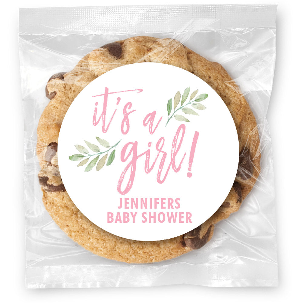 It's a Girl Leaves - Gourmet Chocolate Chip Or Variety Pack W/ Full Color Personalized Sticker