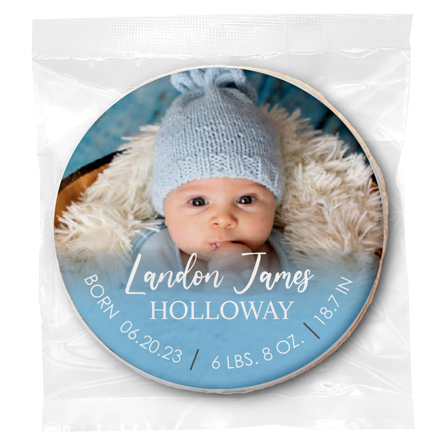 Baby Photo Blue Fade - Personalized Direct Print On Round Sugar Cookie