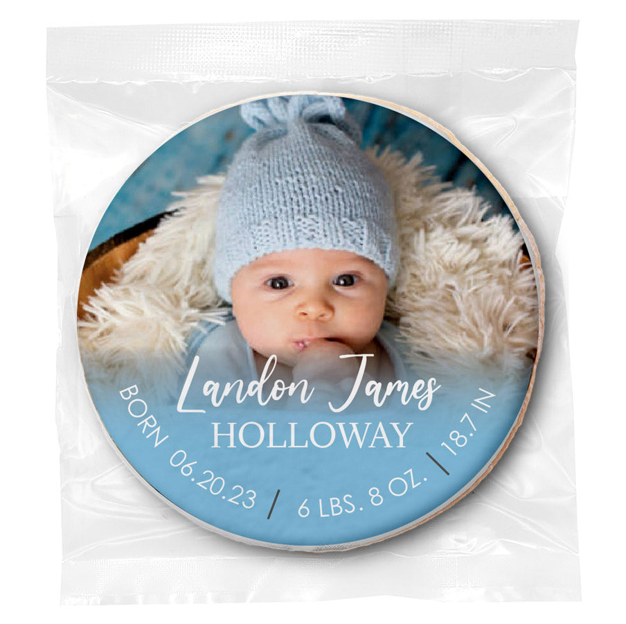 Baby Photo Blue Fade - Personalized Direct Print On Round Sugar Cookie