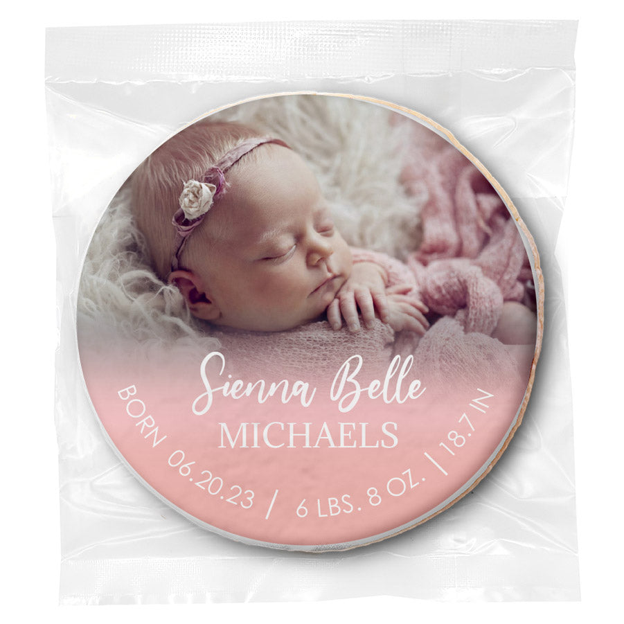 Baby Photo Pink Fade - Personalized Direct Print On Round Sugar Cookie