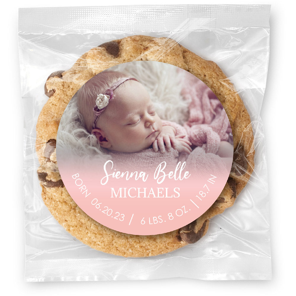 Baby Photo Pink Fade - Gourmet Chocolate Chip Or Variety Pack W/ Full Color Personalized Sticker