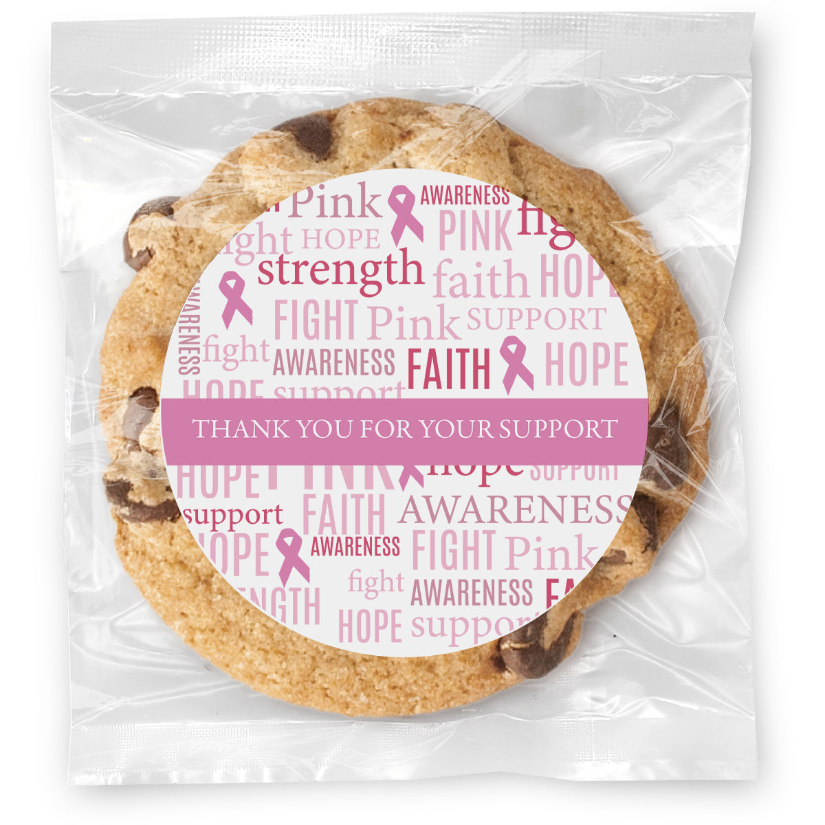 Breast Cancer Words - Gourmet Chocolate Chip Or Variety Pack W/ Full Color Personalized Sticker