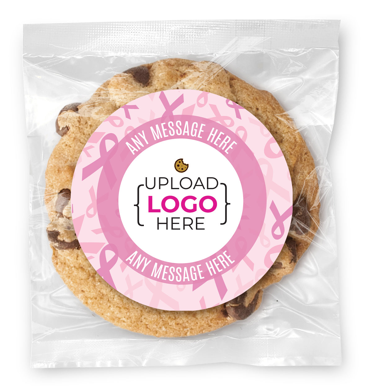 Breast Cancer Logo Upload - Gourmet Chocolate Chip Or Variety Pack W/ Full Color Personalized Sticker