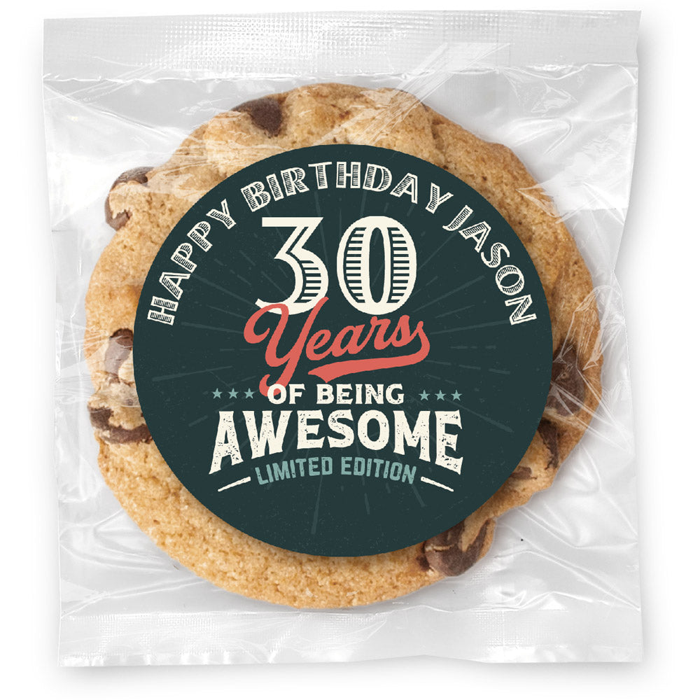 X Years of being awesome - Gourmet Chocolate Chip Or Variety Pack W/ Full Color Personalized Sticker