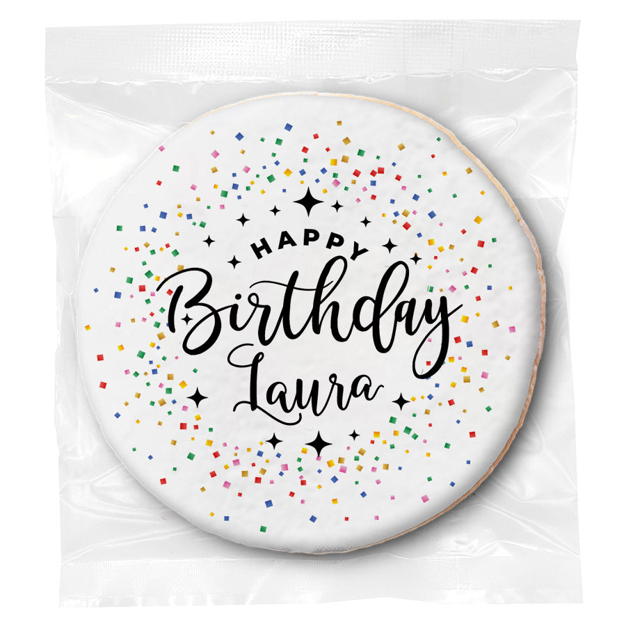 Happy Birthday Confetti - Personalized Direct Print On Round Sugar Cookie
