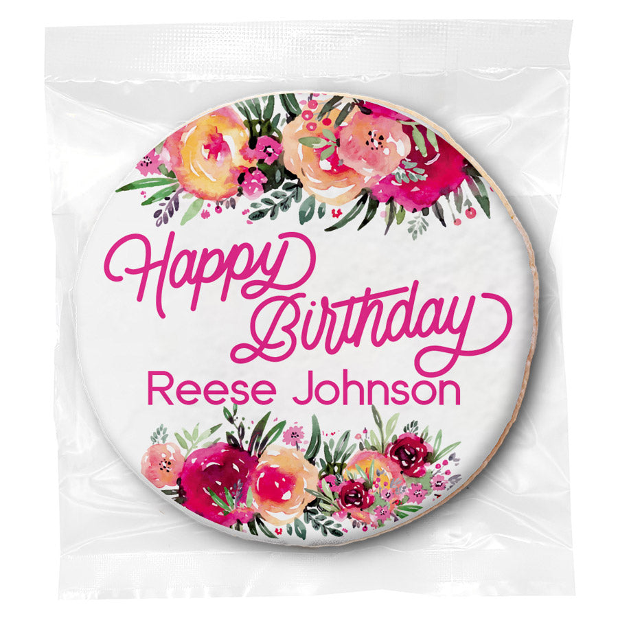Floral Happy Birthday - Personalized Direct Print On Round Sugar Cookie