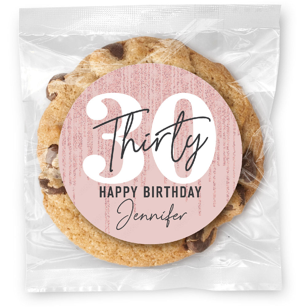 Birthday Pink Glitter Age - Gourmet Chocolate Chip Or Variety Pack W/ Full Color Personalized Sticker
