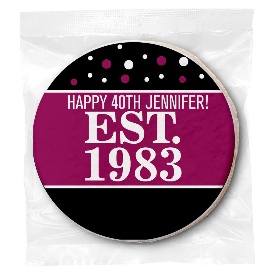 Est Year Pink 40th Birthday - Personalized Direct Print On Round Sugar Cookie