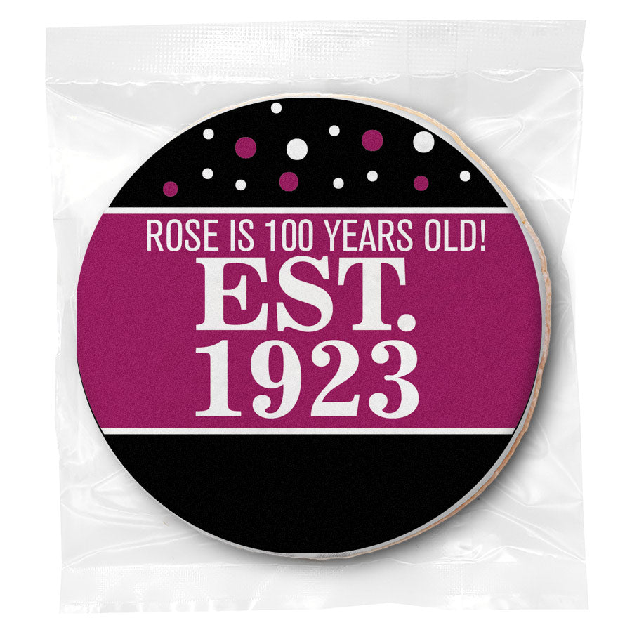Est Year Pink 100th Birthday - Personalized Direct Print On Round Sugar Cookie