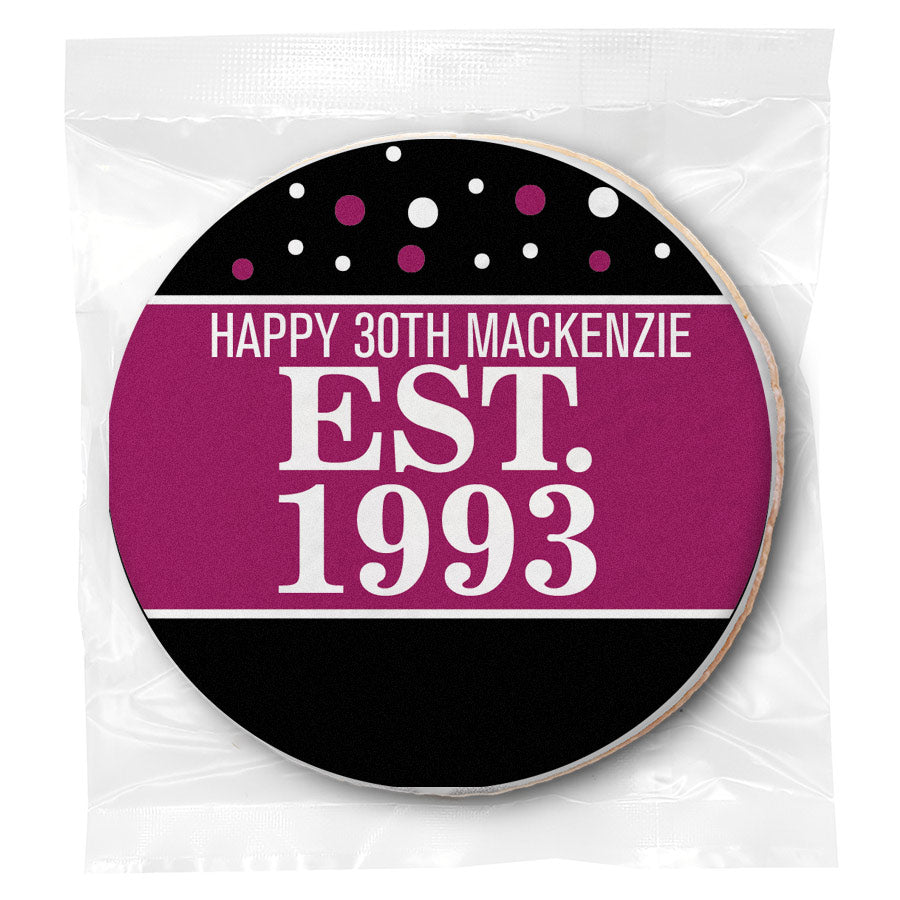 Est Year Pink 30th Birthday - Personalized Direct Print On Round Sugar Cookie