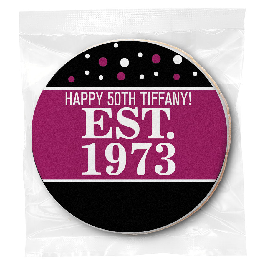 Est Year Pink 50th Birthday - Personalized Direct Print On Round Sugar Cookie