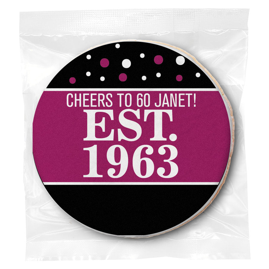 Est Year Pink 60th Birthday - Personalized Direct Print On Round Sugar Cookie