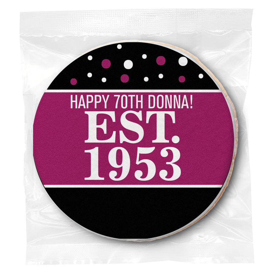 Est Year Pink 70th Birthday - Personalized Direct Print On Round Sugar Cookie
