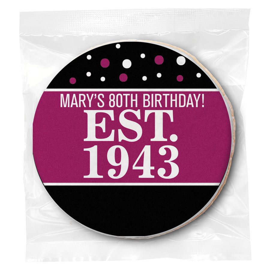 Est Year Pink 80th Birthday - Personalized Direct Print On Round Sugar Cookie