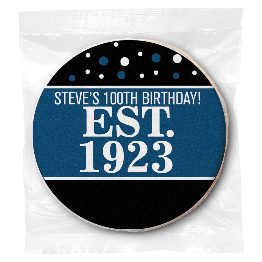 Est Year Blue 100th Birthday - Personalized Direct Print On Round Sugar Cookie