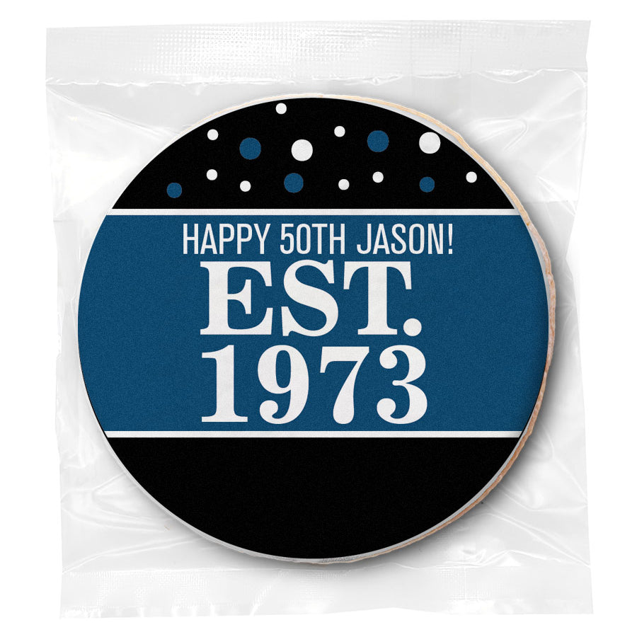 Est Year Blue 50th Birthday - Personalized Direct Print On Round Sugar Cookie