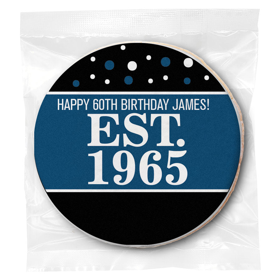 Est. Year Blue 60th Birthday - Personalized Direct Print On Round Sugar Cookie