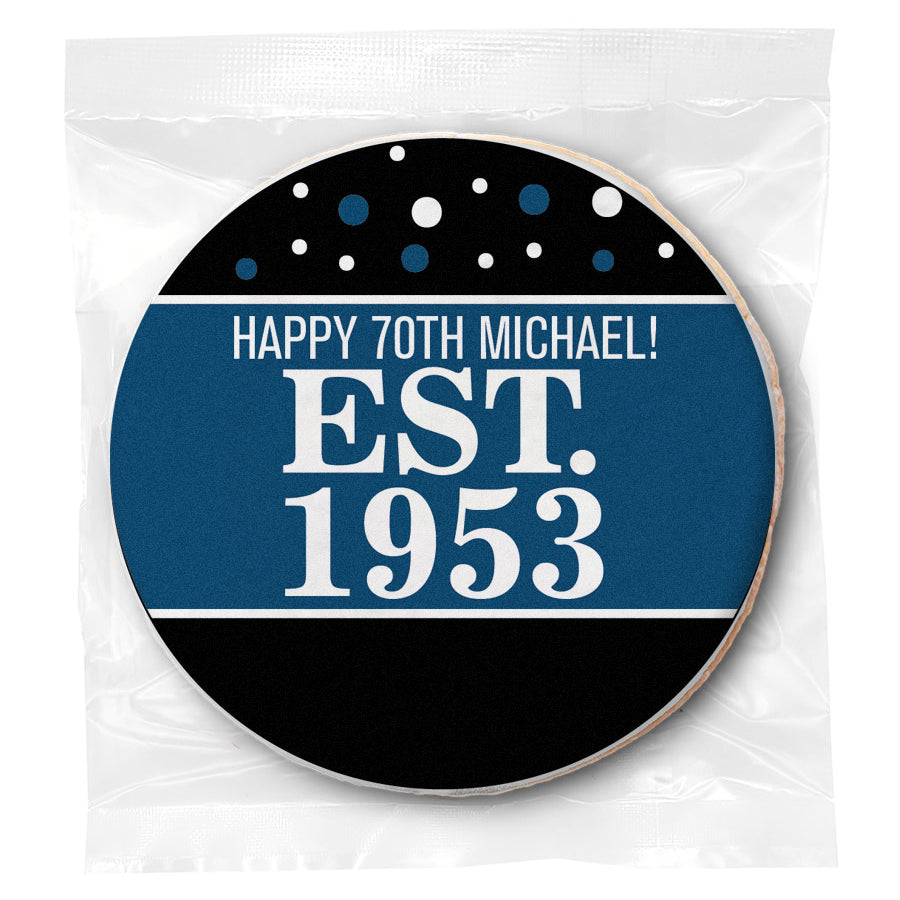 Est Year Blue 70th Birthday - Personalized Direct Print On Round Sugar Cookie