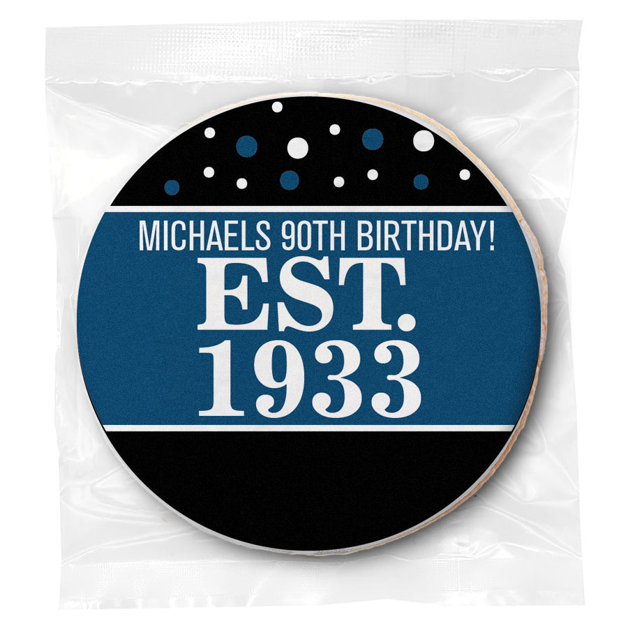 Est Year Blue 90th Birthday - Personalized Direct Print On Round Sugar Cookie