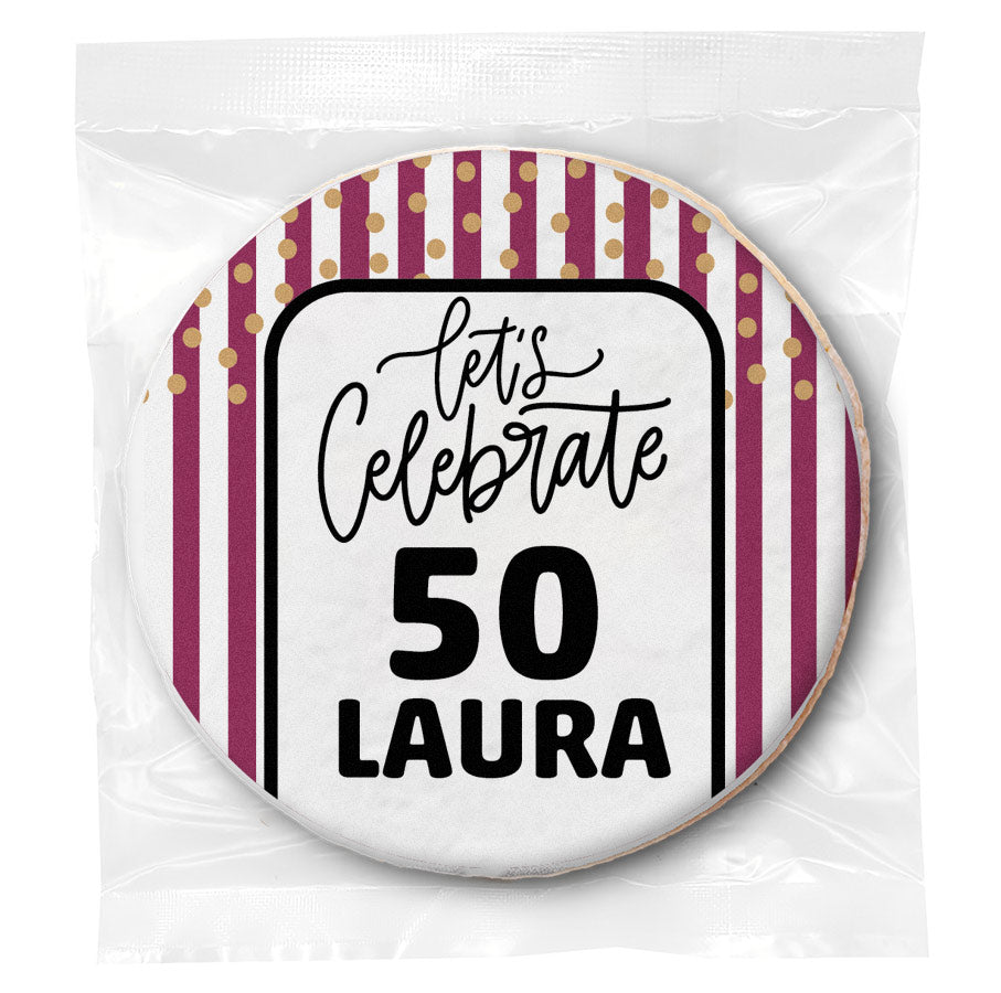Let's Celebrate 50 "Any Age" Pink Stripes Birthday - Personalized Direct Print On Round Sugar Cookie
