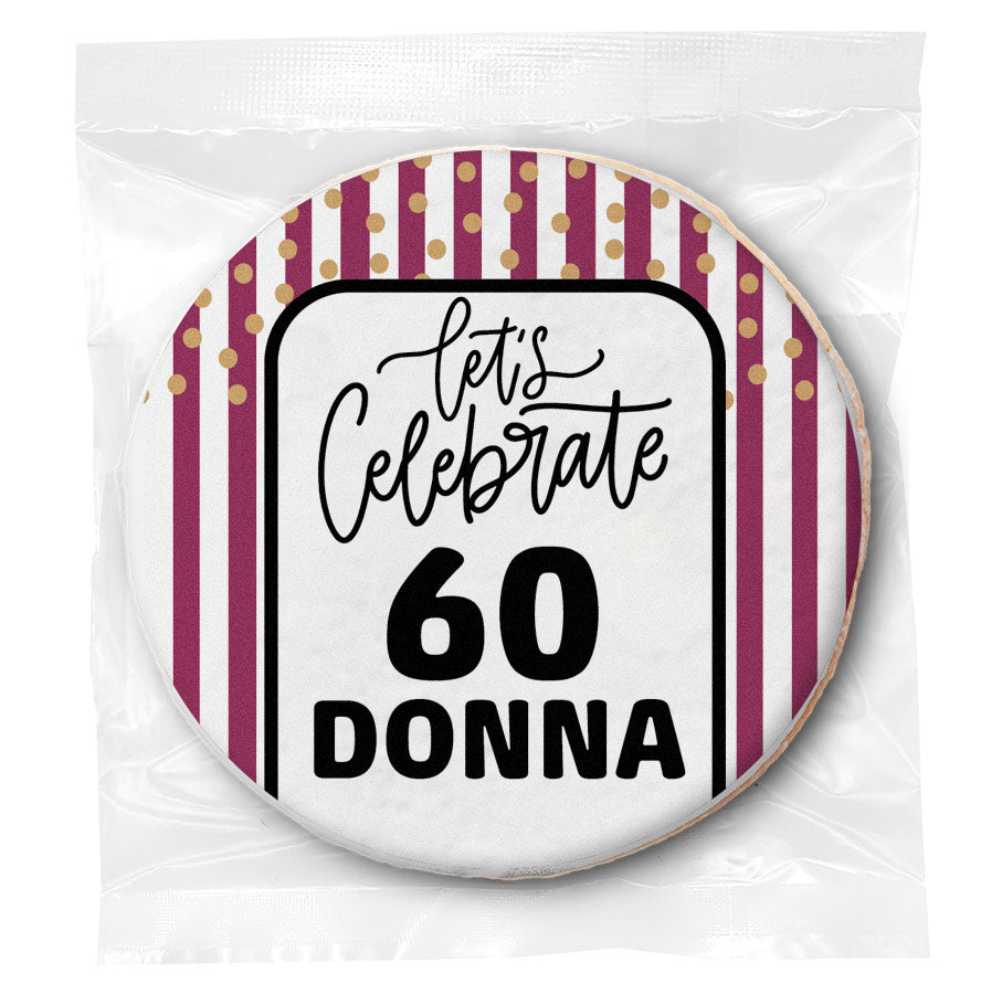 Let's Celebrate 60 "Any Age" Pink Stripes Birthday - Personalized Direct Print On Round Sugar Cookie