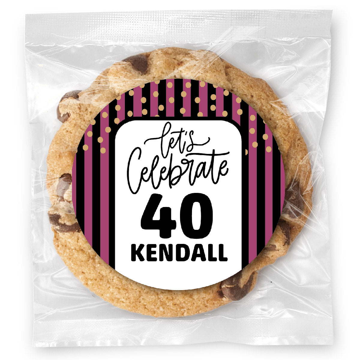 Let's celebrate Stripes Pink 40 - Gourmet Chocolate Chip Or Variety Pack W/ Full Color Personalized Sticker