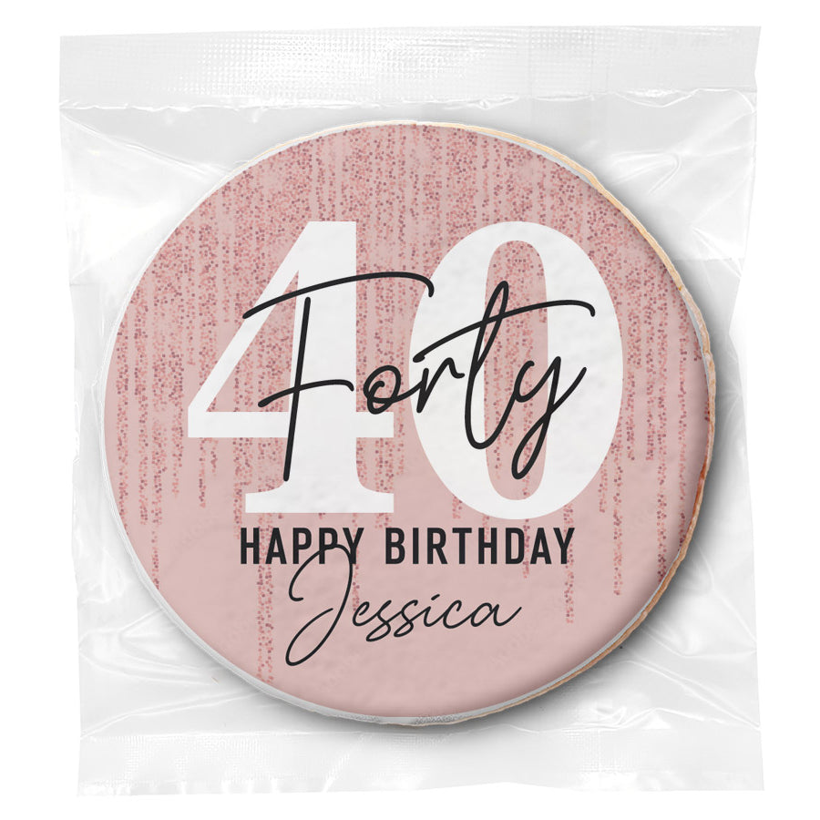 Birthday Pink Glitter Age - Personalized Direct Print On Round Sugar Cookie
