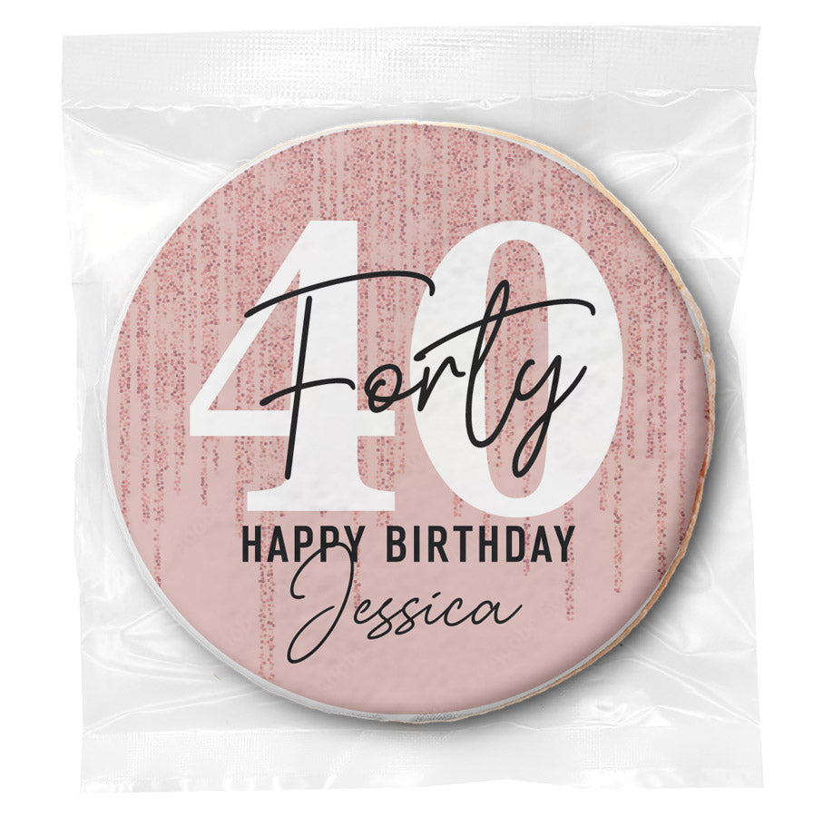 Birthday Pink Glitter Age - Personalized Direct Print On Round Sugar Cookie