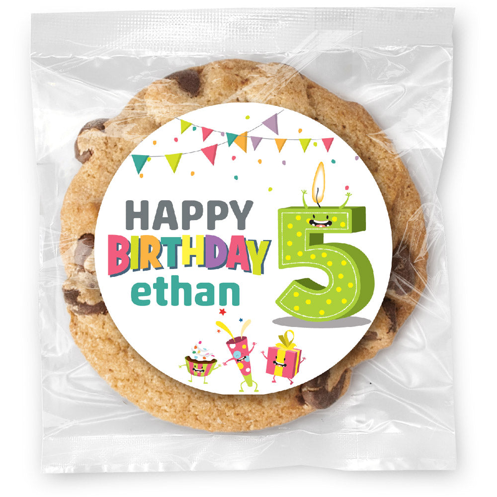 Happy Birthday Number Candle (Choose age) - Gourmet Chocolate Chip Or Variety Pack W/ Full Color Personalized Sticker